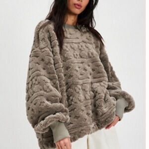 Free People Textured Teddy Sweatshirt in Taupe